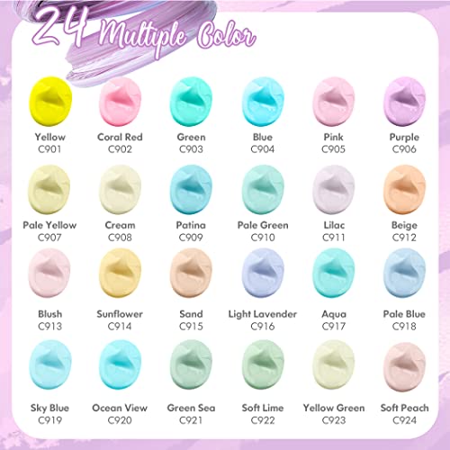24 Colors Pastel Acrylic Paint Set with 12 Brushes (48 Fl Oz)