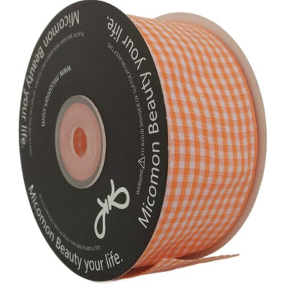 1.5 Inch Orange and White Woven Edge Plaid Chekered Ribbon 100% Polyester Gingham Ribbon 25 Yards Each Roll for Halloween Thanks