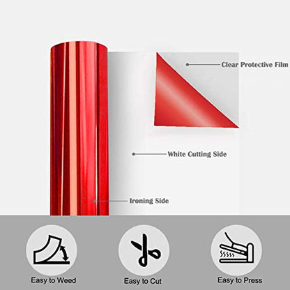 Red Foil HTV Metallic Heat Transfer Vinyl Roll 12" x 6FT for All Cutter Machine
