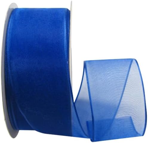Ribbon Bazaar Sheer Organza Wired Ribbon - 100% Polyester Wire Edged Ribbon for Floral Decor, Table Arrangements, Apparel Embellishment & More - 2-1/2" Royal Blue 50yd - Crafty Corner