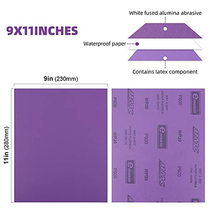 600 Grit Sanding Sheets 20 PCS 9 x 11 Inch Purple Alumina (20 Count)