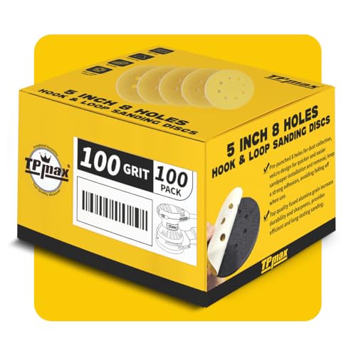 100PCS 5 Inch 100 Grit 125mm 8 Hole Sanding Discs Sandpaper (100 Count)