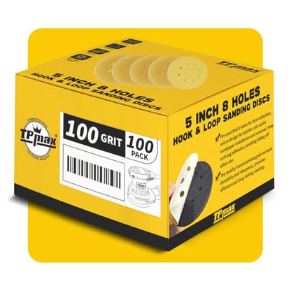 100PCS 5 Inch 100 Grit 125mm 8 Hole Sanding Discs Sandpaper (100 Count)