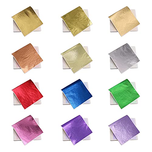 12 Colors Imitation Gold Leaf Sheets Multi (600 Count)