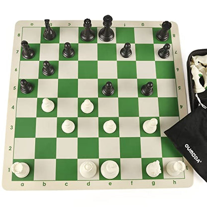 4" King Tournament Chess Set Foldable 20" Silicone Chess Board Mat with 2.2" Squares Green Color