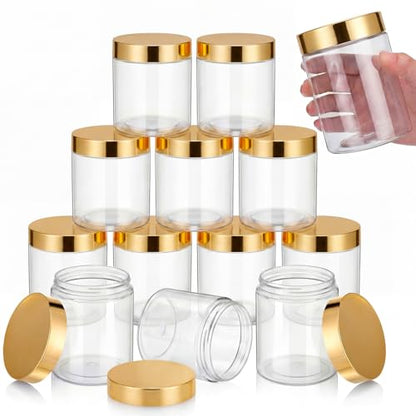 12 Pack 16 oz Plastic Container Jars with Lids Round Clear Travel Cosmetic Container Slime Jars for Toiletries (12 Count)