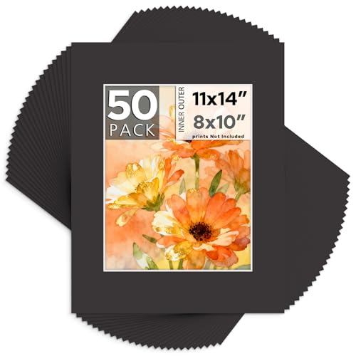 Mat Board Center 50 Pack 11x14 Picture Mat for 8x10 Photo Black