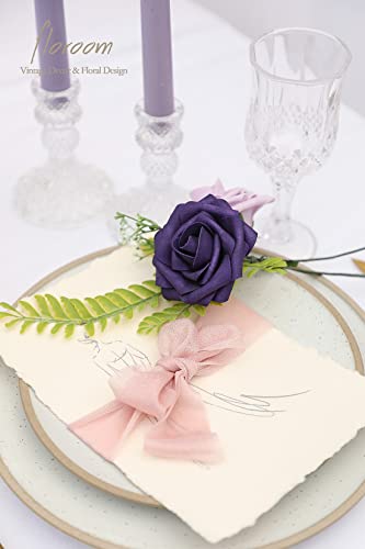 Artificial Flowers 25pcs Real Looking Lilac & Purple Foam Fake Roses with Stems for DIY Wedding Bouquets Bridal Shower Centerpieces Floral Arrangements Party Tables Home Decorations (25 Count)