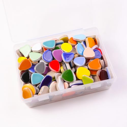 454g (1 LB) Mini Ceramic Pebbles Mosaic Tiles for DIY Crafts Art, Random Color Irregula Glazed Porcelain Ceramic Tiles for DIY Mosaic Art Craft Projects and Decorations (OP900)