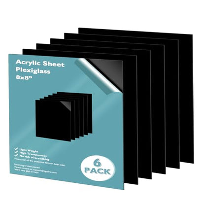8" x 8" Black Plexiglass Sheets 6 Pack 0.04 Inch Cast Acrylic Sheet Thick for DIY Craft Projects