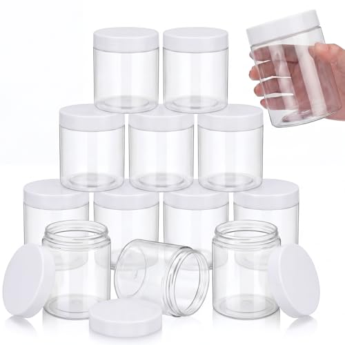 12 Pack 16 oz Plastic Container Jars with Lids Round Clear Travel Cosmetic Container Slime Jars for Toiletries (12 Count)