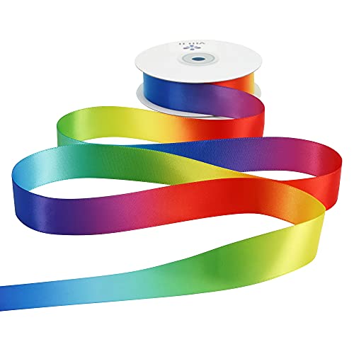 Satin Ribbon 1 inch Rainbow Ribbon Rainbow Satin Ribbons Neon Color Ribbons for Gift Wrapping Birthday Pride Party Decoration Handmade Bows DIY Crafts (75 Foot)