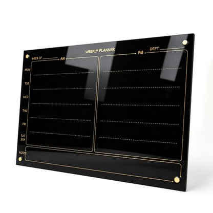 Glass Whiteboard 24"X36" Weekly Calendar Blackboard Magnetic Planner WritingBoard Dry Erase Board Frameless White Board for Office School Home Tray