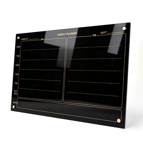 Glass Whiteboard 24"X36" Weekly Calendar Blackboard Magnetic Planner WritingBoard Dry Erase Board Frameless White Board for Office School Home Tray