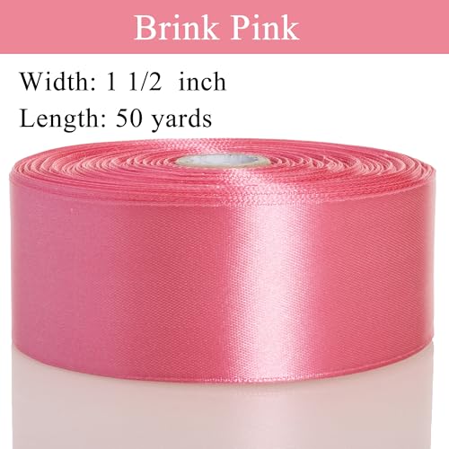 1 1 2 Inch Brink Pink Solid Satin Ribbon for Gift Wrapping