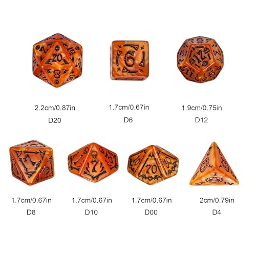 7 Die DND Dice Set Scary Pattern Polyhedral Dice Set with Dice Bag (7 Count)