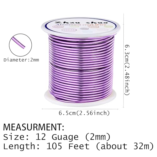 12 Gauge(2mm) Aluminum Wire 35 Yards Anodized Metal Wire for Bonsai Armature Crafting Sculpting Jewelry Craft Making Beading Floral (Light Purple, 12 Gauge) (105 Foot)