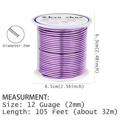 12 Gauge(2mm) Aluminum Wire 35 Yards Anodized Metal Wire for Bonsai Armature Crafting Sculpting Jewelry Craft Making Beading Floral (Light Purple, 12 Gauge) (105 Foot)