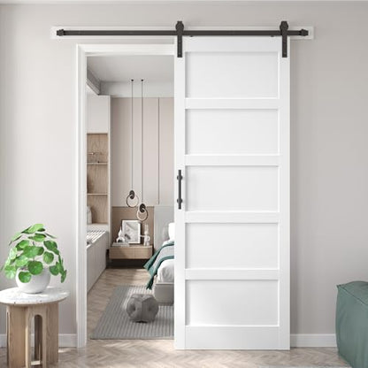 36x96 inch White Barn Door with 6.6FT MDF Sliding Door Hardware Kit Included & Handle