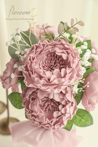 Artificial Flowers 16pcs 4" Dusty Rose Blooming Peonies Real Looking Foam Fake Peony with Stems for DIY Wedding Bouquets Bridal Shower Centerpieces Floral Arrangements Party Tables Decorations (16 Count)