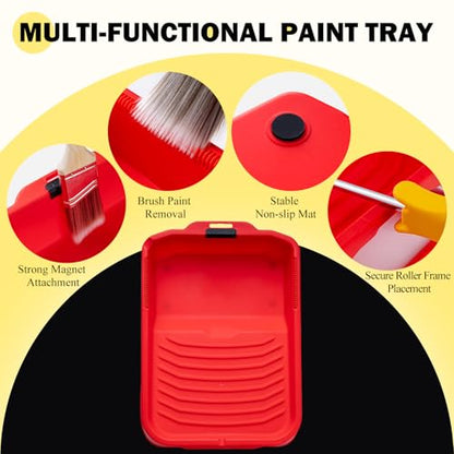 17 Pieces Paint Roller Kit with 9 Inch Magnetic Tray and Liners