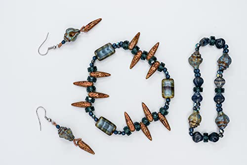 2.1oz (60 g) Mix of Unique Czech Bohemia Glass Pressed Beads, Dark Blue, Table Cut, Matte and Glossy, Faceted Fire Polish, Hand Made Set Kit BCV (2.1164 Ounce)