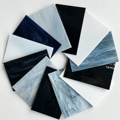 12 Sheets Stained Glass Sheet Assorted Gray Black White Colors (12 Count)
