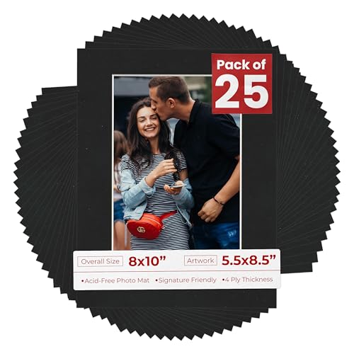Pack of 25 Acid Free 8x10 Mats Bevel Cut for 5.5x8.5 Photos (25 Count)