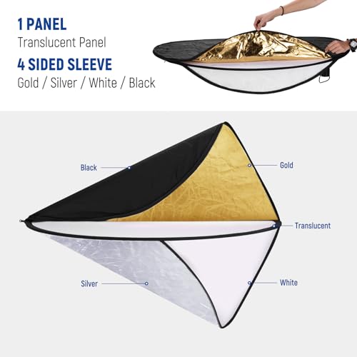 51 Inch 130 Centimeter Light Reflector Diffuser 5 in 1 Foldable