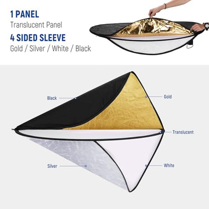 51 Inch 130 Centimeter Light Reflector Diffuser 5 in 1 Foldable