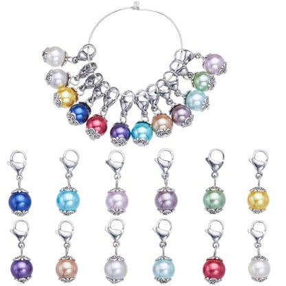 1 Box 24Pcs Locking Stitch Marker Knitting Markers Charms Glass Pearl Locking Stitch Markers Lobster Claw Clasps Knitting Charms for Knitting Weaving Sewing Needleworks Women Adult DIY Craft