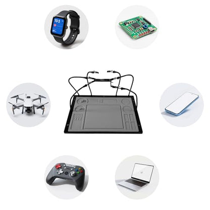 2-in-1 Helping Hands Soldering Station Kit with Silicone Soldering Mat