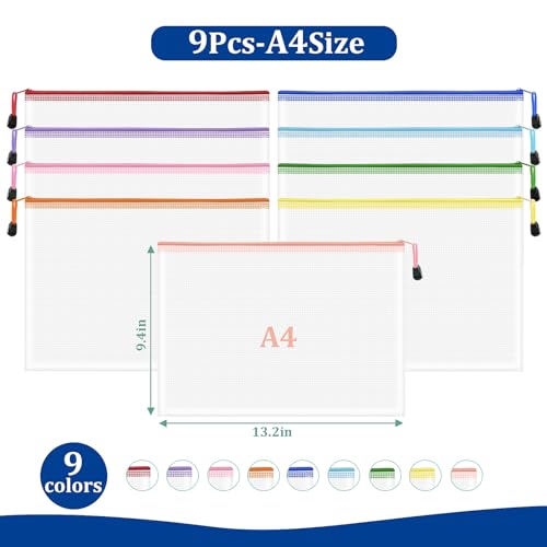 9pcs A4 Mesh Zipper Pouch Bags (9 Count)