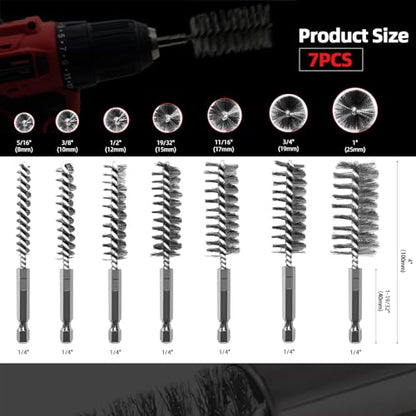 7Pcs Stainless Steel Wire Bore Brush for Power Drill Cleaning 5 (7 Count)