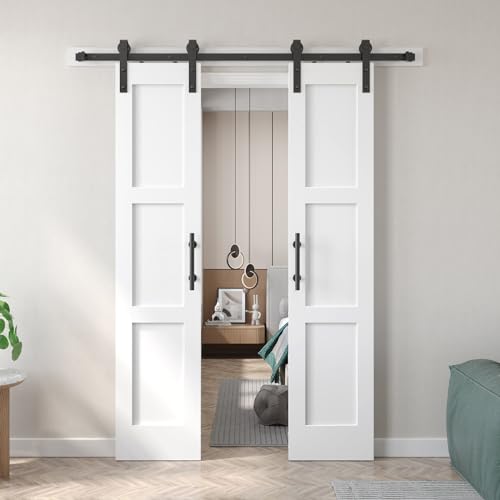 Double 18x84 inch White Barn Door with 6.6FT Barn Door Hardware Kit Included
