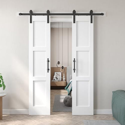 Double 18x84 inch White Barn Door with 6.6FT Barn Door Hardware Kit Included