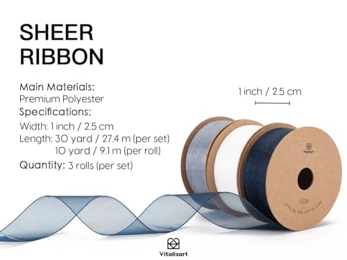 Organza Ribbon 1" x 30 Yd Sheer Gift Wrapping Blue & White (90 Foot)