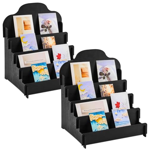 2 Pcs 4 Tier Greeting Card Display Stand Wooden Sticker Display Stand Portable Card Display Rack for Vendors Retail Counter Table Display Trade Shows Showcase (2 Count)