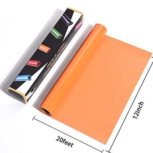 RENLITONG Orange Iron on Vinyl 12Inch by 20ft Roll Heat Transfer Vinyl for T