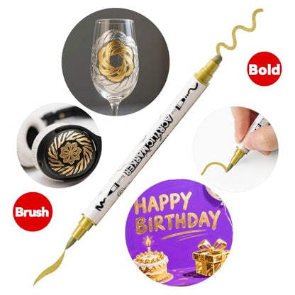 4 Silver and 4 Gold Paint Markers Brush and Bold Dual (8 Count)