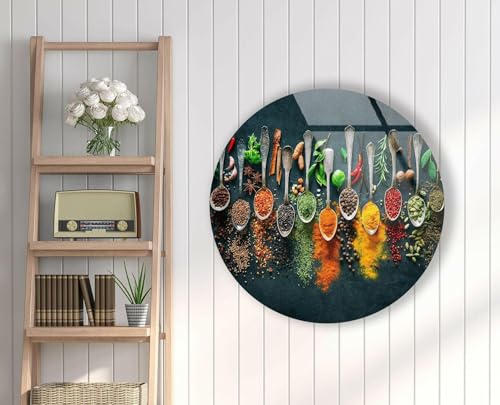 24''(60cm) Diameter Colorful Herbs Round Glass Wall Art Tempered Glass Printing Wall Decor Large Wall Art Wall Hangings