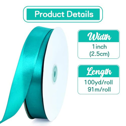 1 Inch x 100yds Teal Turquoise Satin Ribbon for Gift Wrapping