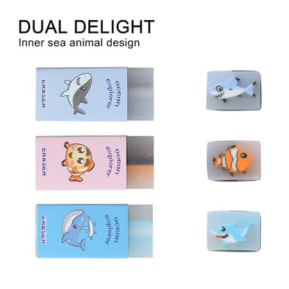 18Pcs Cute Sea Animal Erasers for Kids Bulk (18 Count)