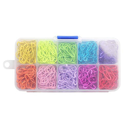 Colorful Metal Knitting Pins Stitch Markers Pear Shape Safety Pins for Sewing Clothing DIY Craft Making with Storage Box Knitting Counter Crochet Needle Clip Ring (500 Count)