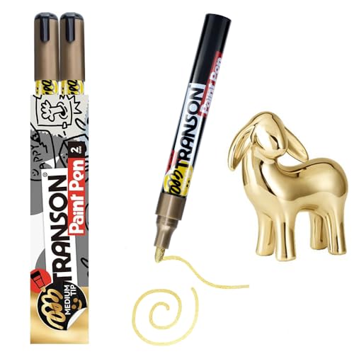 2 Gold Permanent Paint Markers for Fabric Rock Craft Diy Painting Medium Tip Oil Based Waterproof (2 Count)