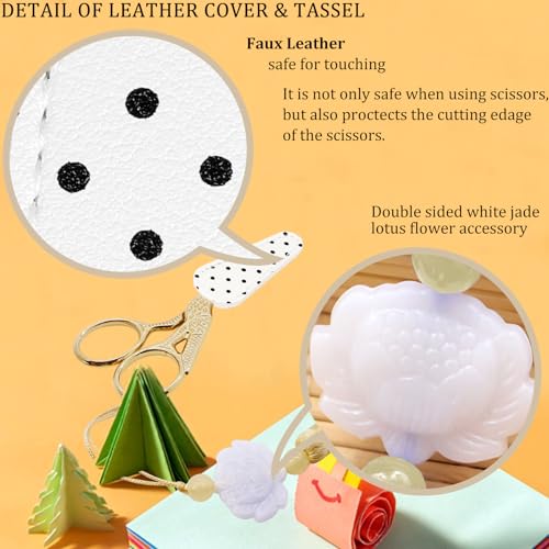 3.6Inch Small Embroidery Scissors Precision Scissor with Leather Cover Tassel Stainless Steel Tip for Crafting Thread Cutting Sewing DIY Needlework Artwork Housework