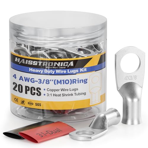 20PCS Battery Cable Lug & Heat Shrink Kit 4 AWG 3 (10 Count)