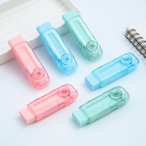 6 Pack Sliding Retractable Rubber Erasers (6 Count)