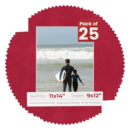 Pack of 25 Acid Free 11x14 Mats Bevel Cut for 9x12 Photos (25 Count)