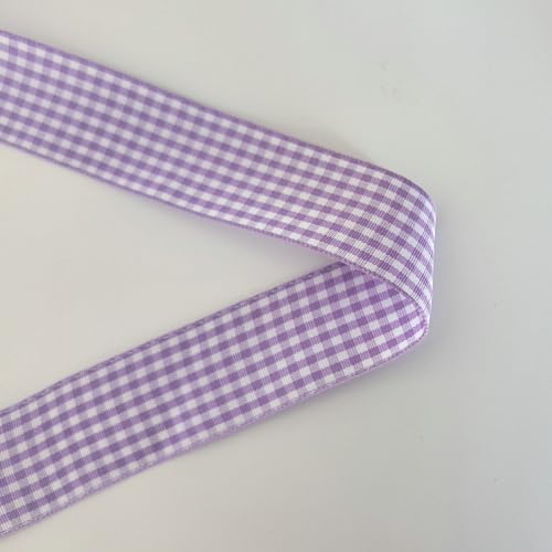 Purple and White Woven Edge Plaid Ribbon 100% Polyester Gingham Ribbon 25 Yards Each Roll